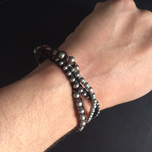 Faux leather artisan bracelet with metal beads - Picture 1 of 5